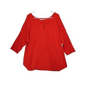 Soft Surroundings Knit Red‎ Sweater Plus Size Women 2X Keyhole 3/4 Sleeve
